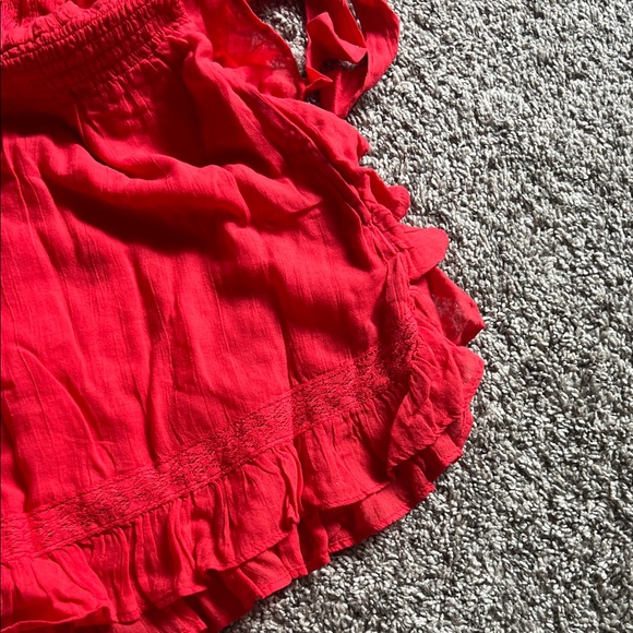Free People Red One-Shoulder High-Waist Shorts Romper - Picture 3 of 5